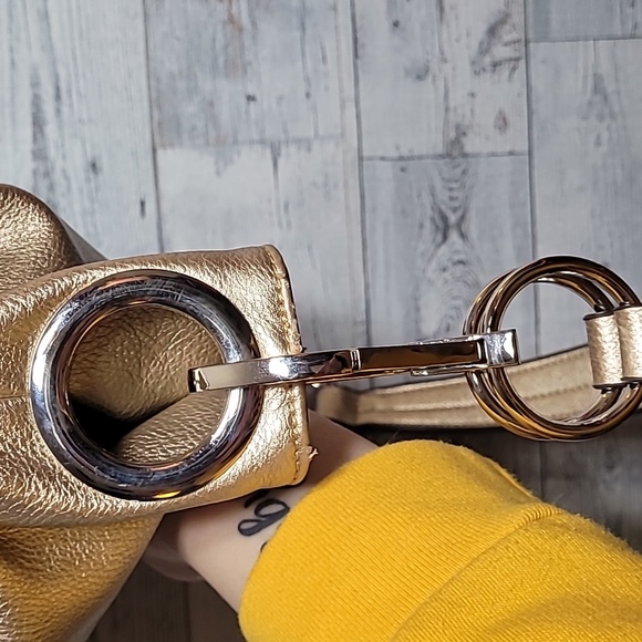 Cute Metallic Gold Pebble Leather Hobo Bag - Picture 13 of 14